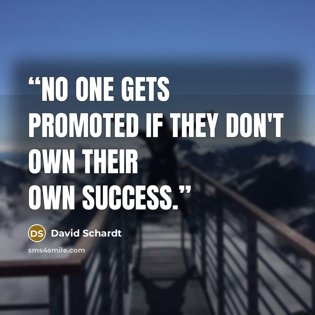 “no one gets promoted if they don't own their own success.” quote by David Schardt