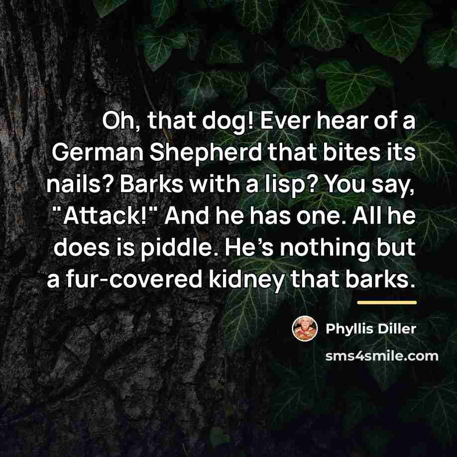 “Oh, that dog! Ever hear of a German Shepherd that…” quote by Phyllis Diller