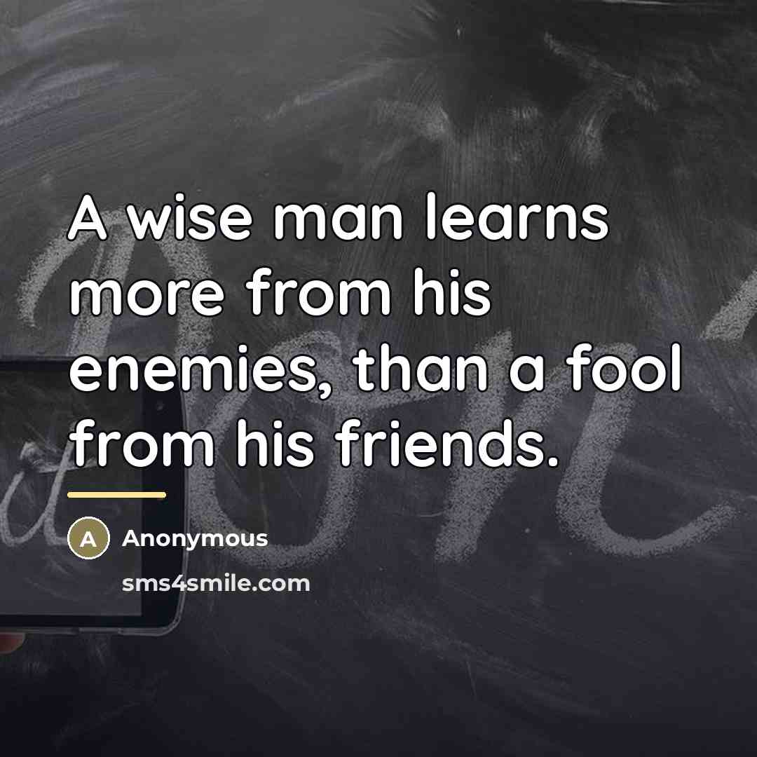 “A wise man learns more from his enemies, than a…” quote by Anonymous