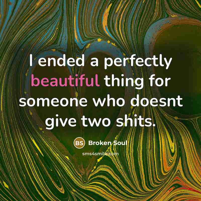 “I ended a perfectly beautiful thing for someone who doesnt…” quote by Broken Soul