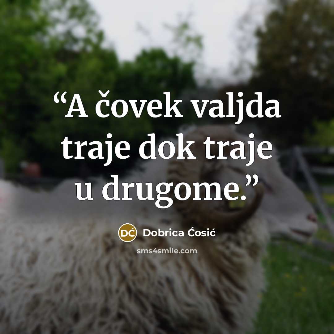 “A čovek valjda traje dok traje u drugome.” quote by Dobrica Ćosić