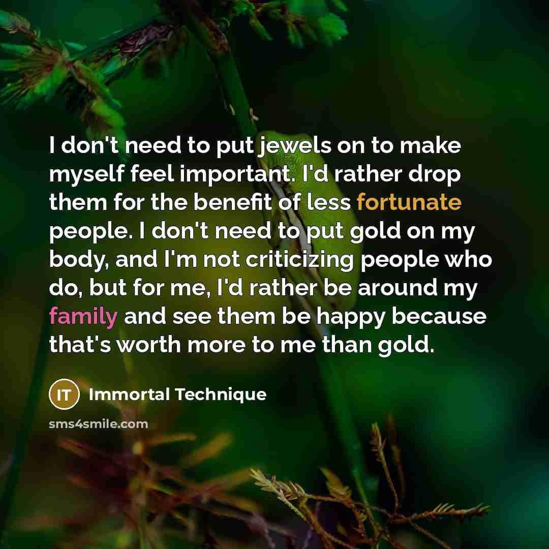 “I don't need to put jewels on to make myself…” quote by Immortal Technique