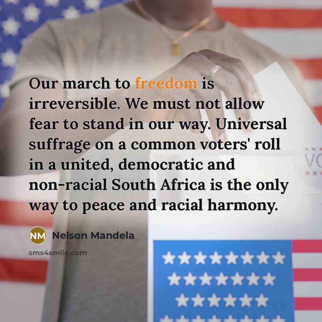 “Our march to freedom is irreversible. We must not allow…” quote by Nelson Mandela