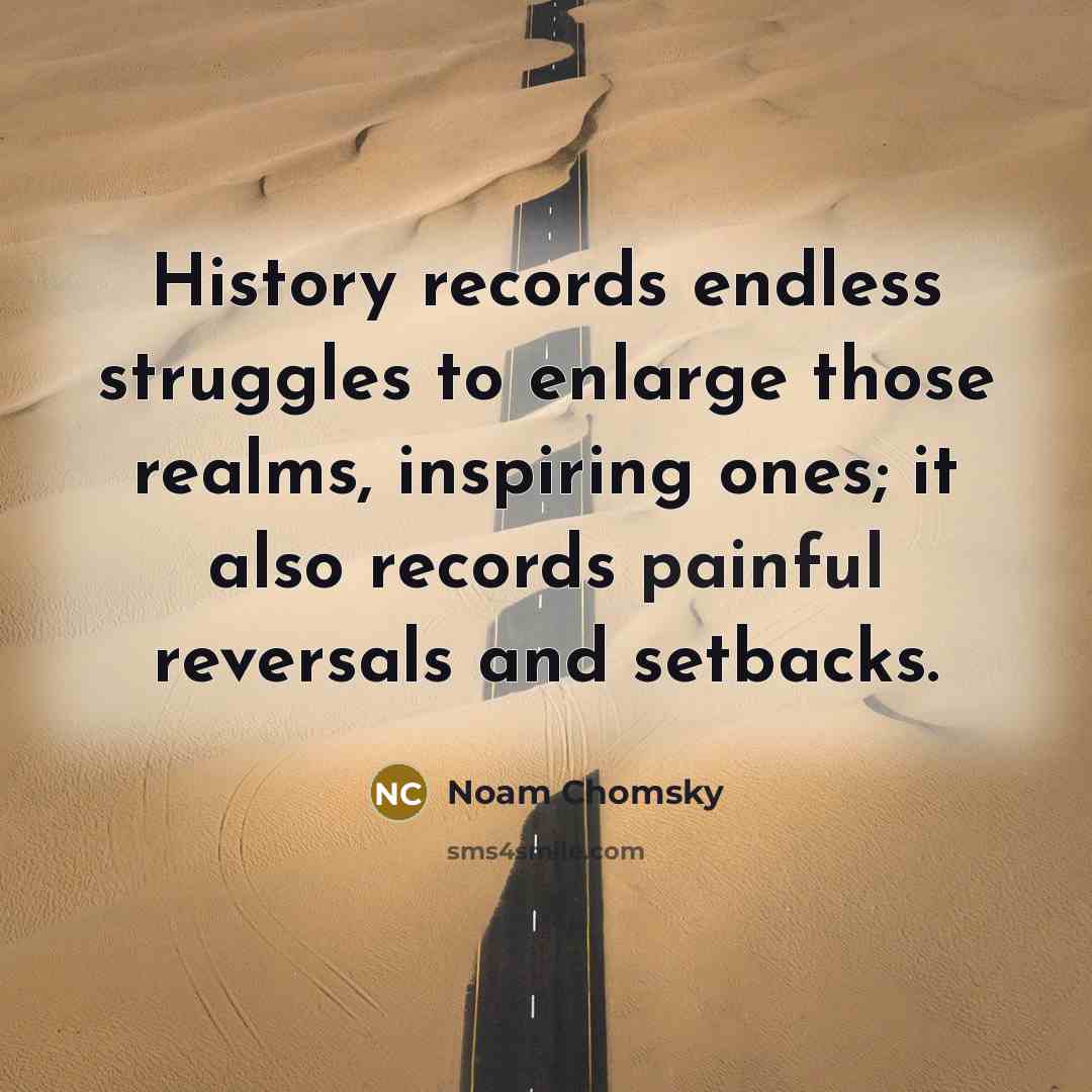 “History records endless struggles to enlarge those realms, inspiring ones;…” quote by Noam Chomsky
