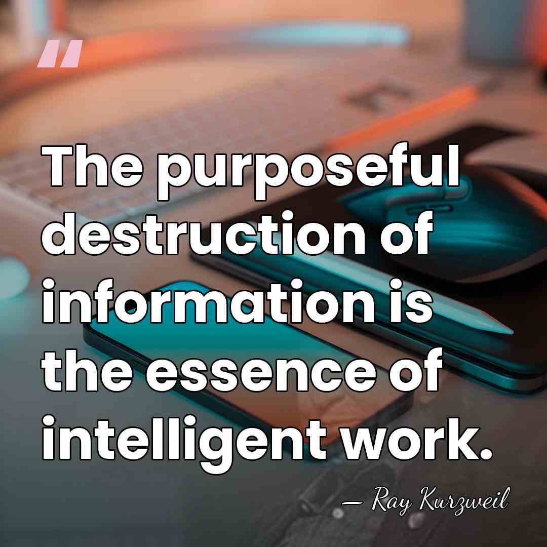 The purposeful destruction of information is the essence of intelligent work. - Ray Kurzweil
