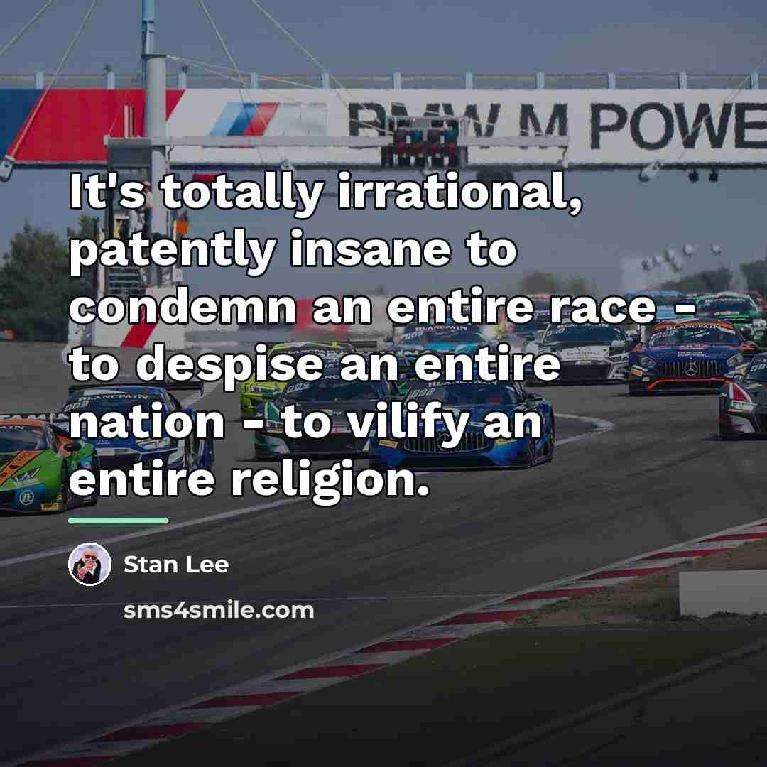 “It's totally irrational, patently insane to condemn an entire race…” quote by Stan Lee