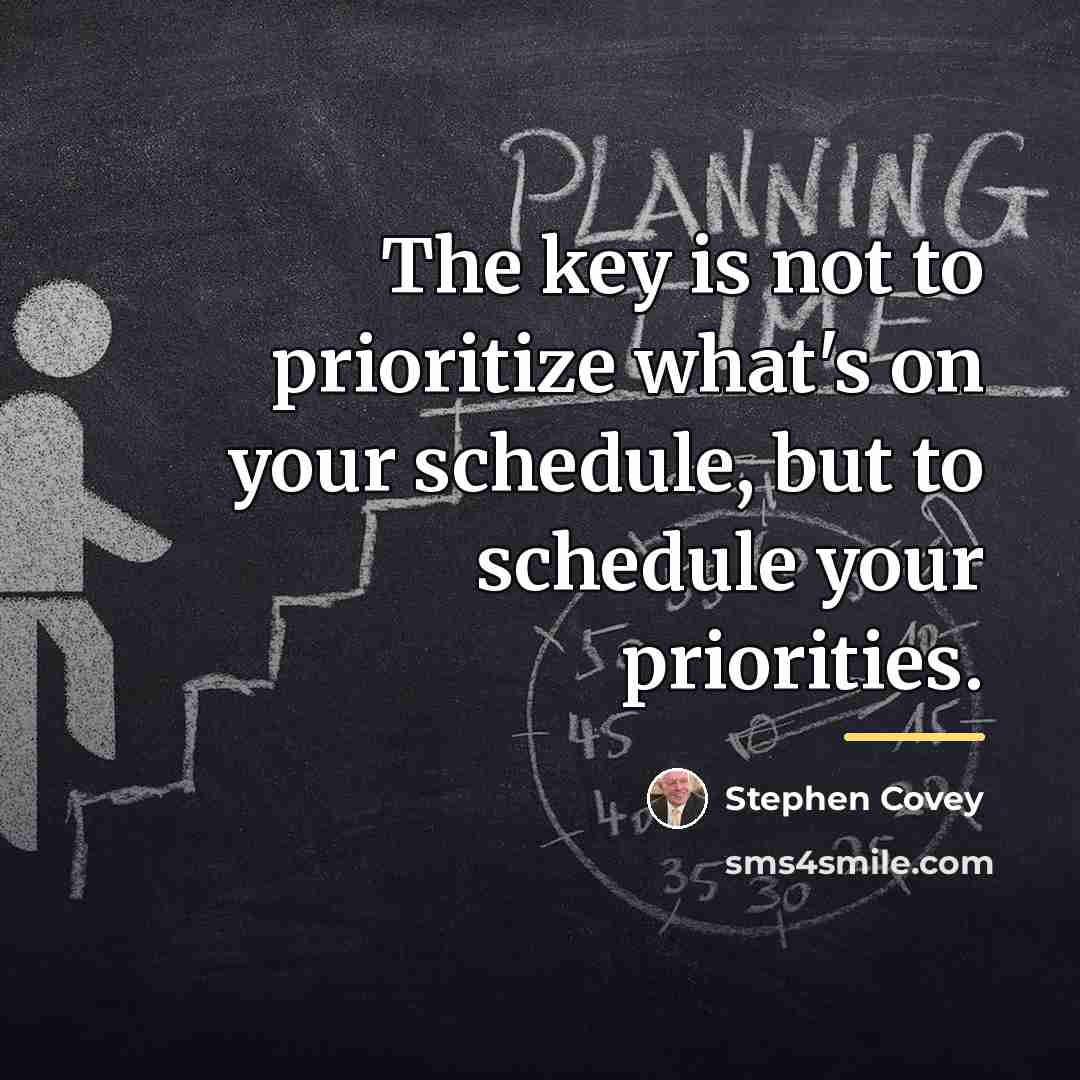 “The key is not to prioritize what's on your schedule,…” quote by Stephen Covey