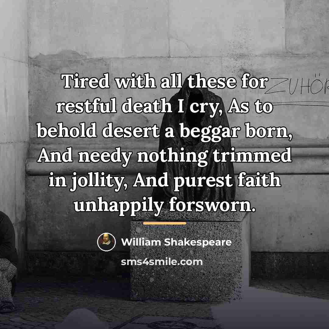 “Tired with all these for restful death I cry, As…” quote by William Shakespeare