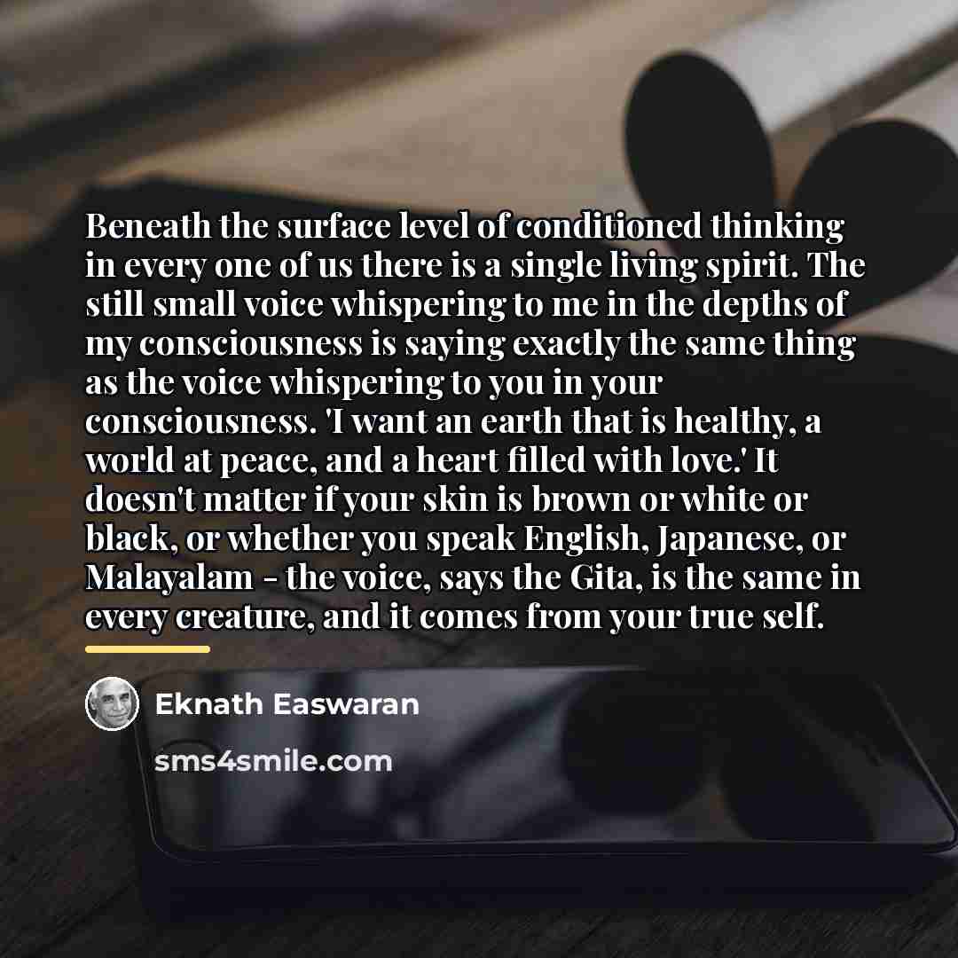 “Beneath the surface level of conditioned thinking in every one…” quote by Eknath Easwaran