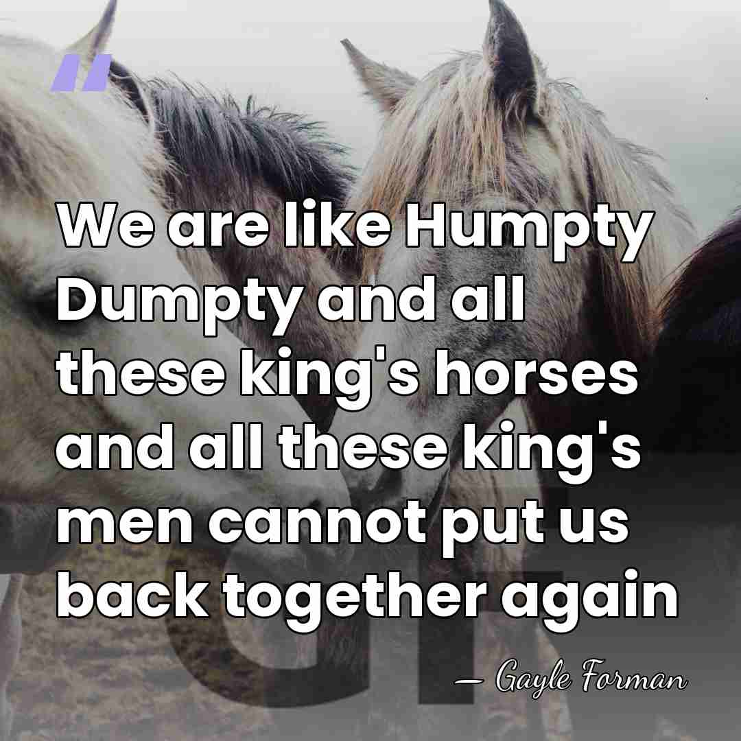 We are like Humpty Dumpty and all these king's horses and all&hellip; - Gayle Forman