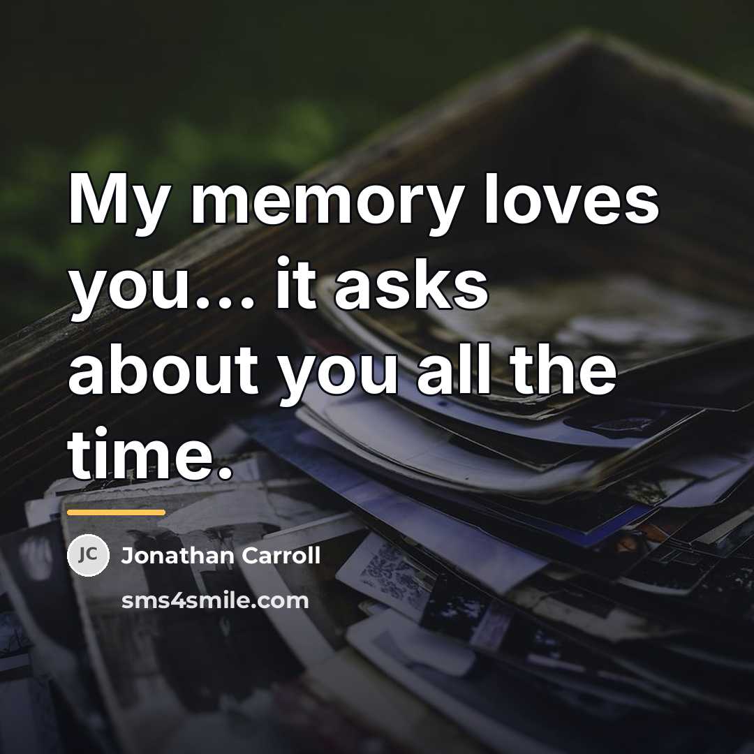 “My memory loves you… it asks about you all the…” quote by Jonathan Carroll