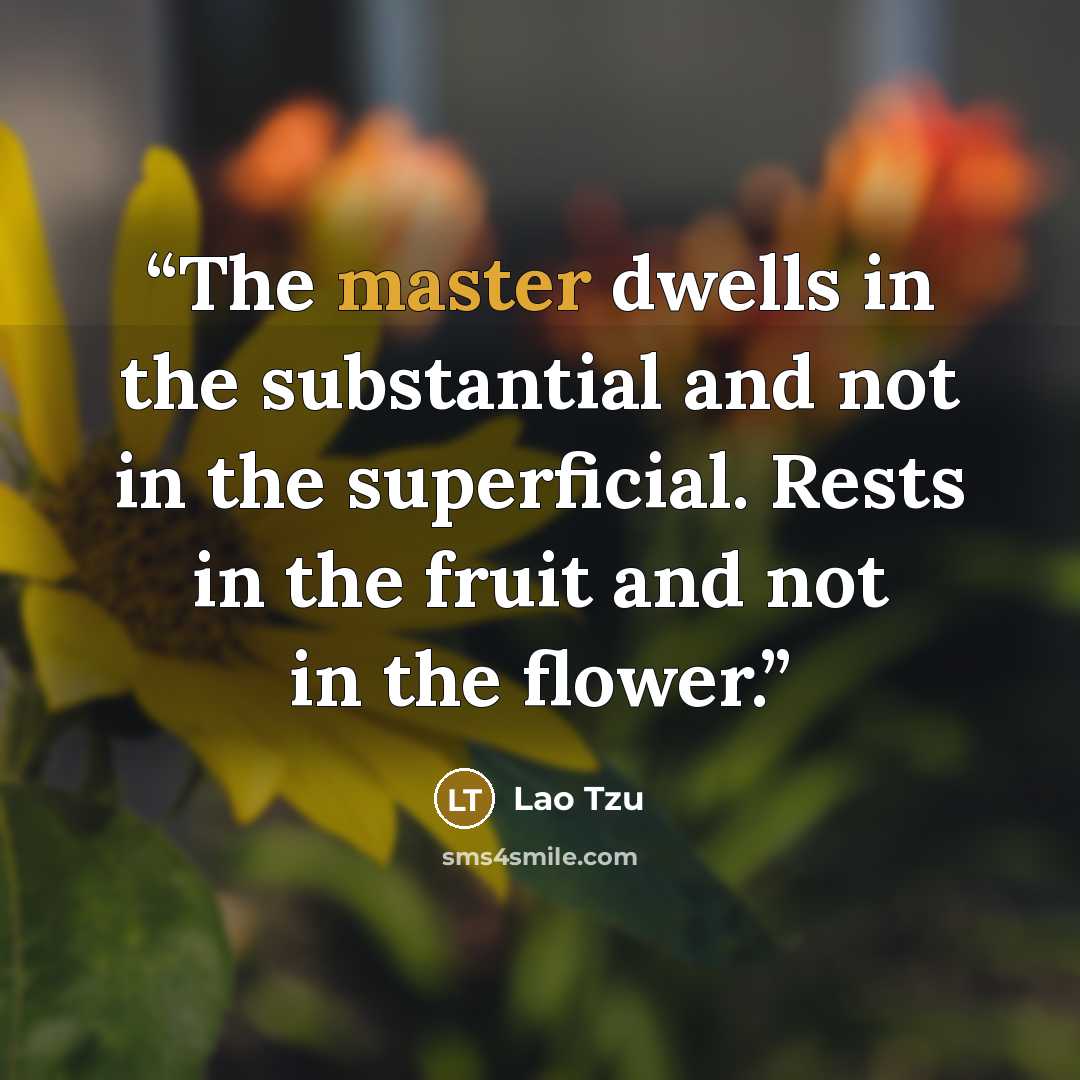 “The master dwells in the substantial and not in the superficial. Rests in the fruit and not in the flower.” quote by Lao Tzu
