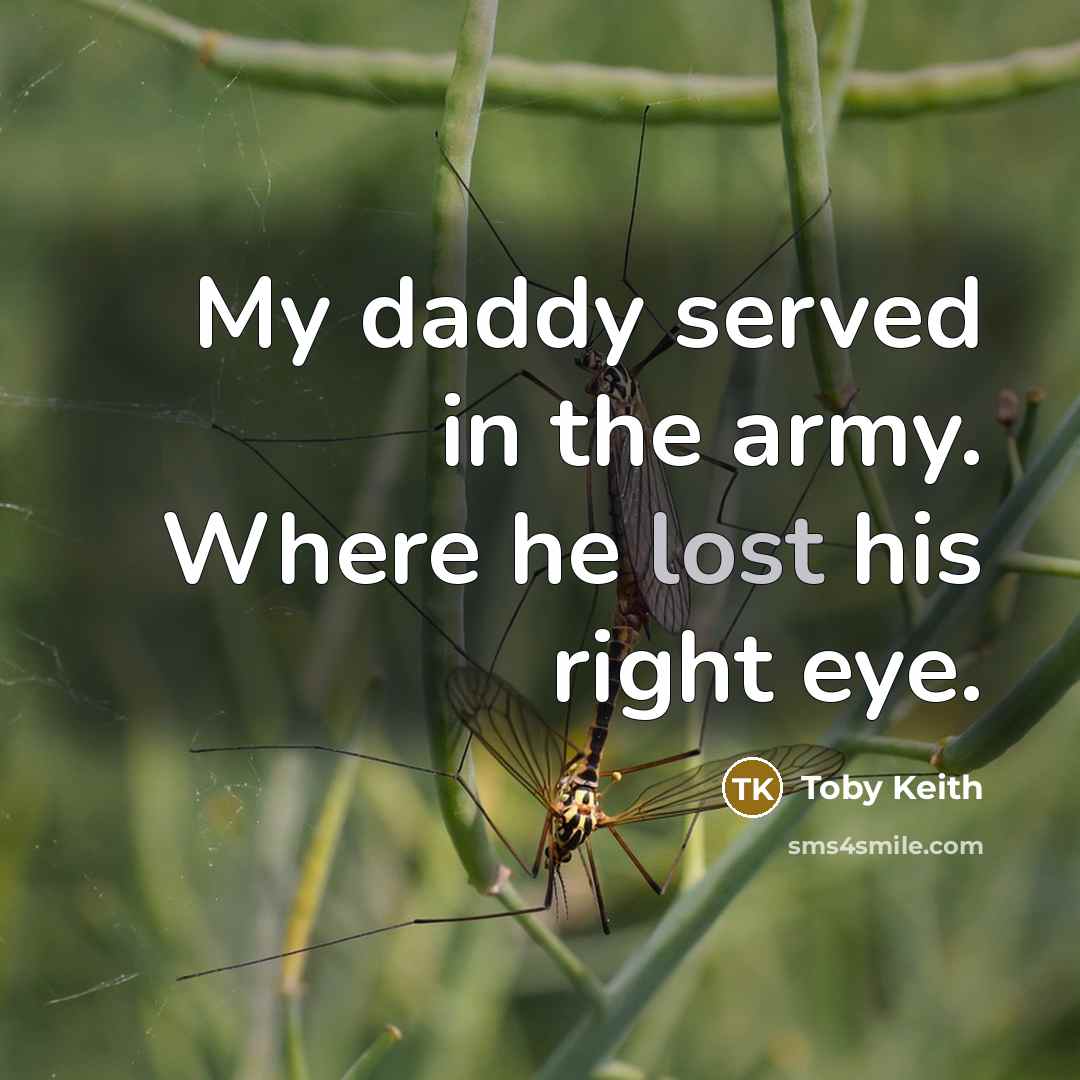 “My daddy served in the army. Where he lost his…” quote by Toby Keith