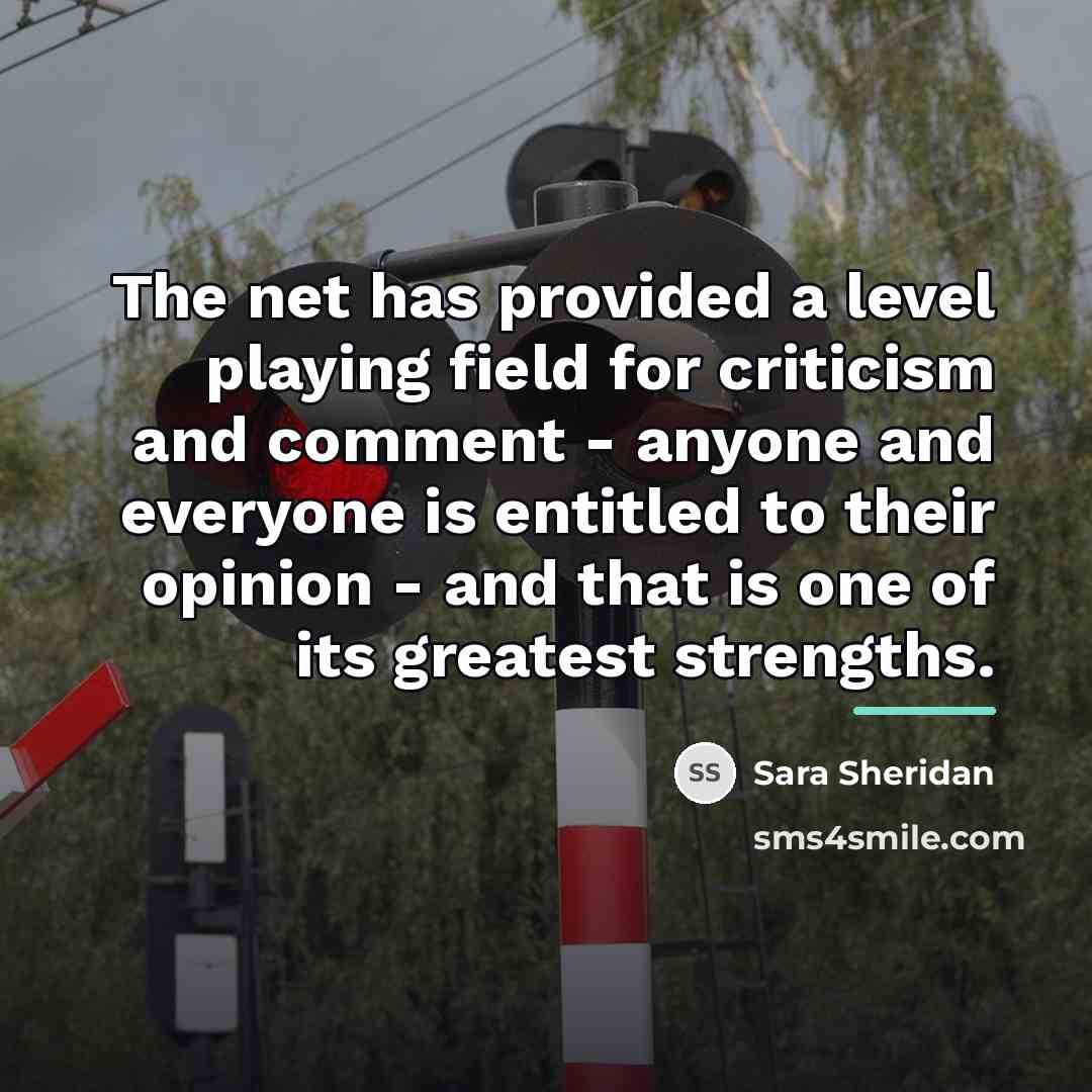 “The net has provided a level playing field for criticism…” quote by Sara Sheridan
