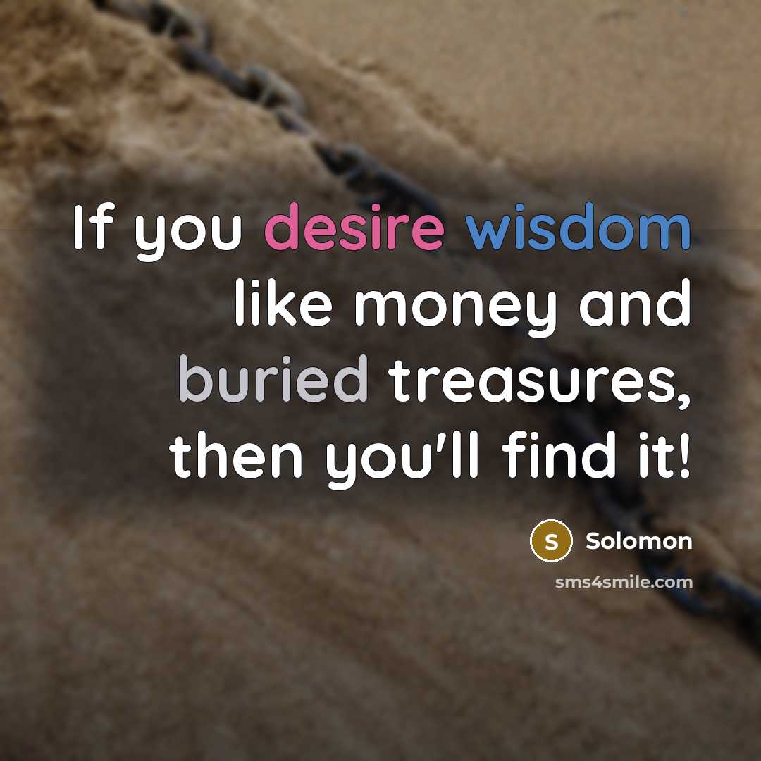 “If you desire wisdom like money and buried treasures, then…” quote by Solomon