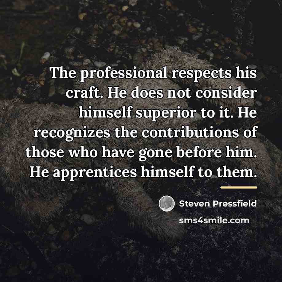 “The professional respects his craft. He does not consider himself…” quote by Steven Pressfield