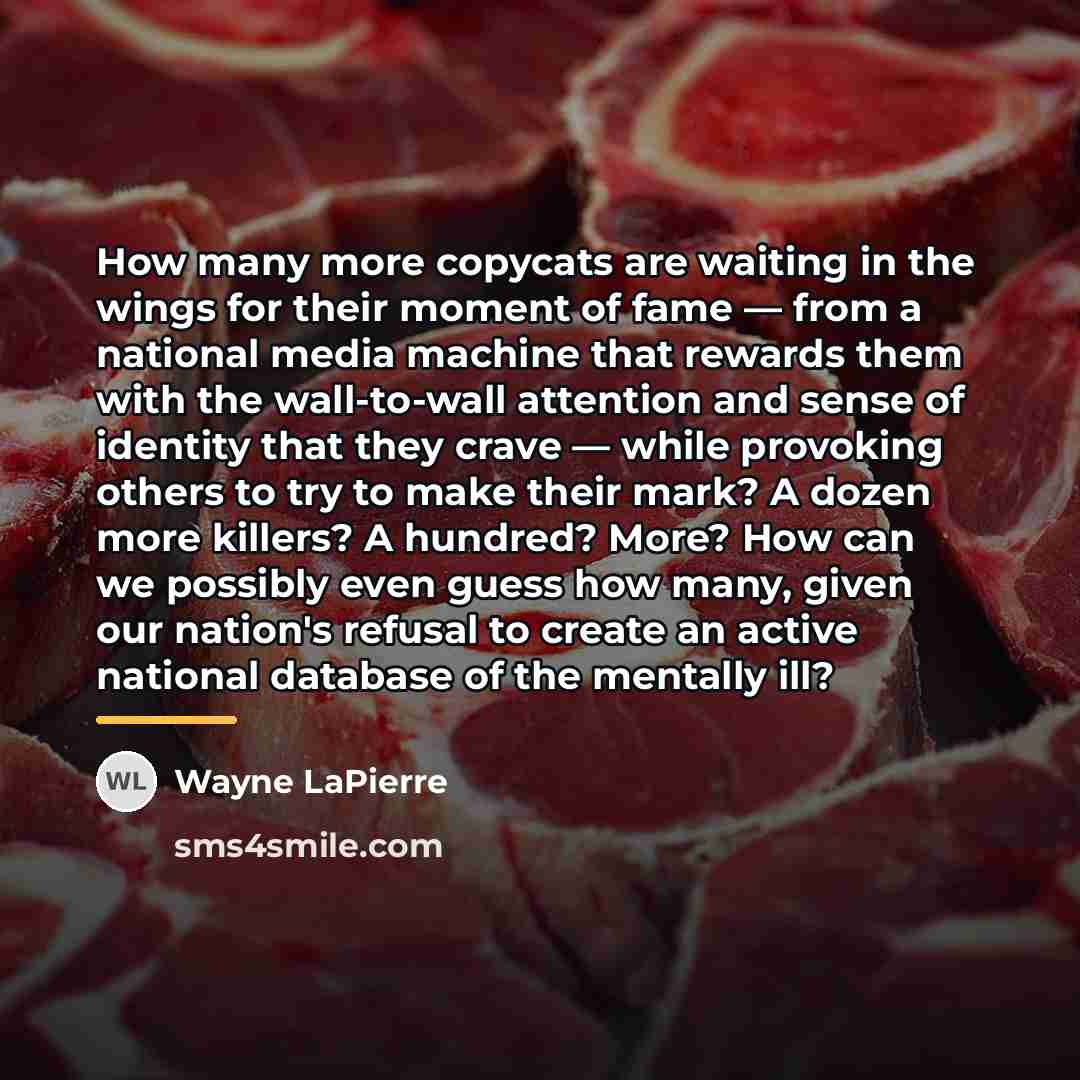 “How many more copycats are waiting in the wings for…” quote by Wayne LaPierre