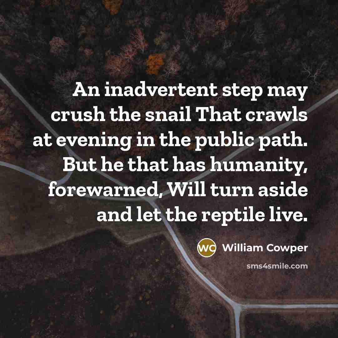 “An inadvertent step may crush the snail That crawls at…” quote by William Cowper