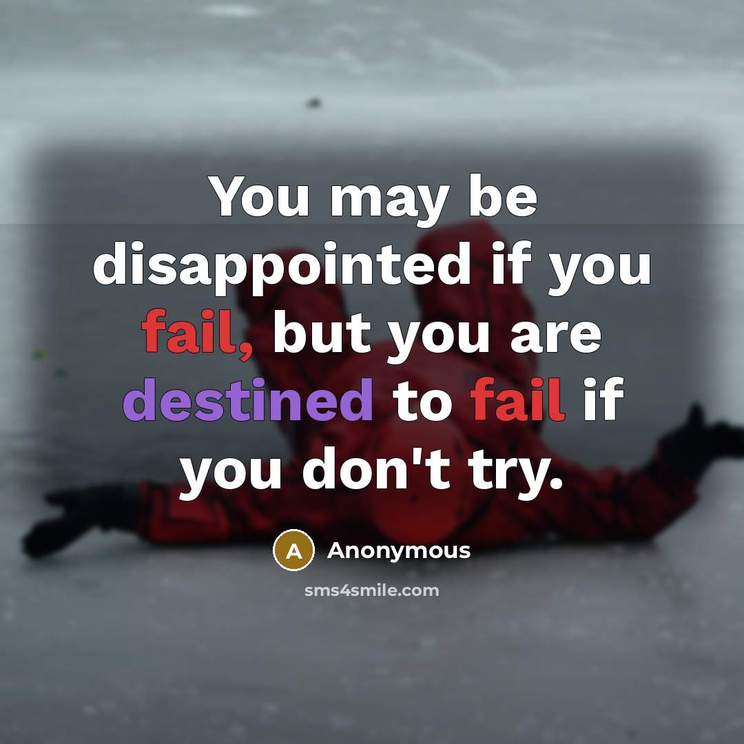 “You may be disappointed if you fail, but you are destined to fail if you don't try.” quote by Anonymous