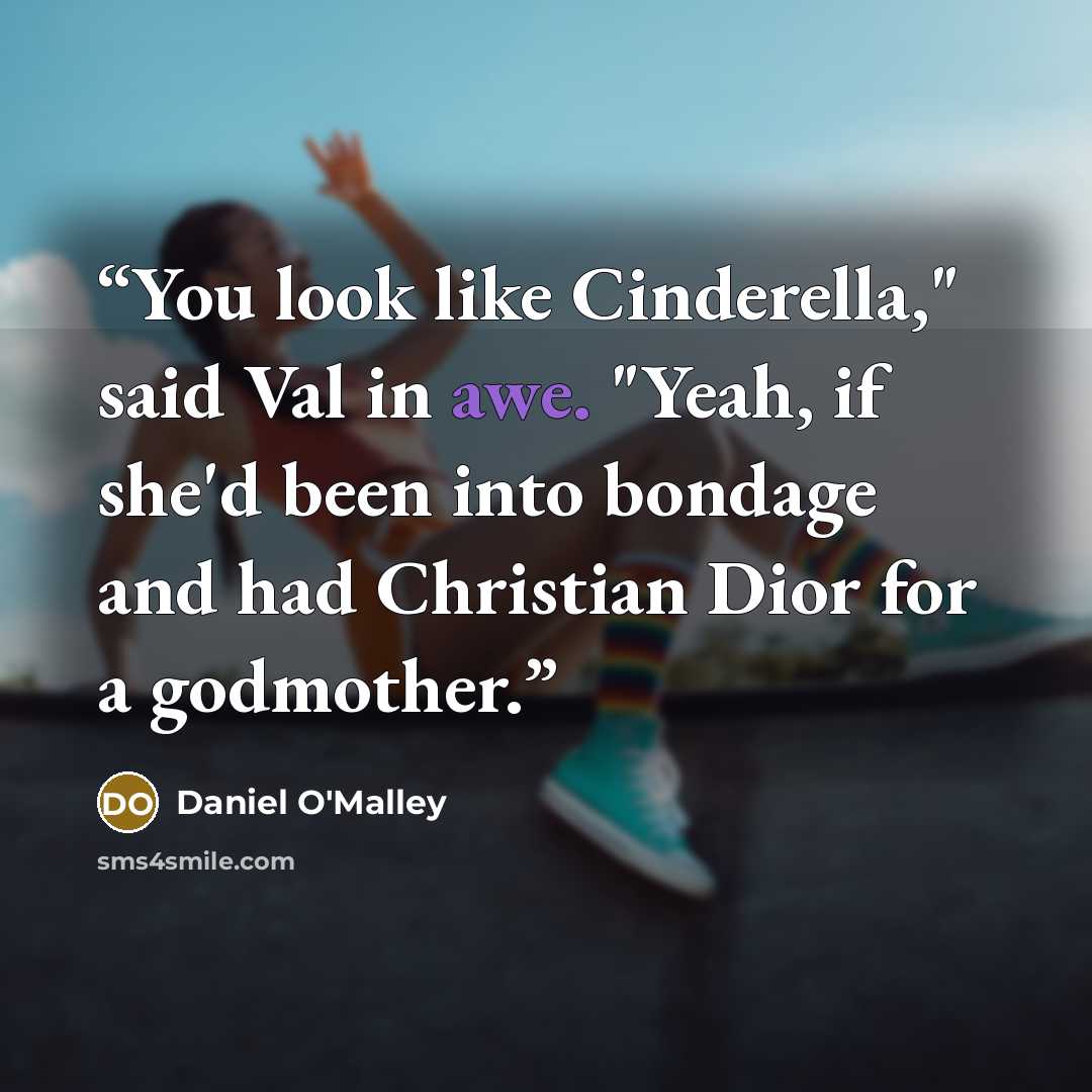 “You look like Cinderella," said Val in awe. "Yeah, if she'd been into bondage and had Christian Dior for a godmother.” quote by Daniel O'Malley