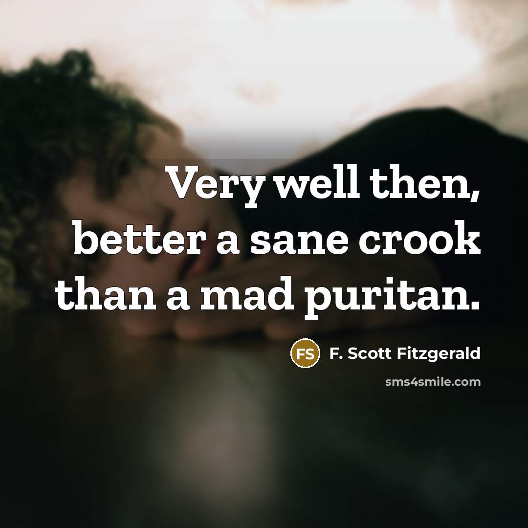 “Very well then, better a sane crook than a mad…” quote by F. Scott Fitzgerald