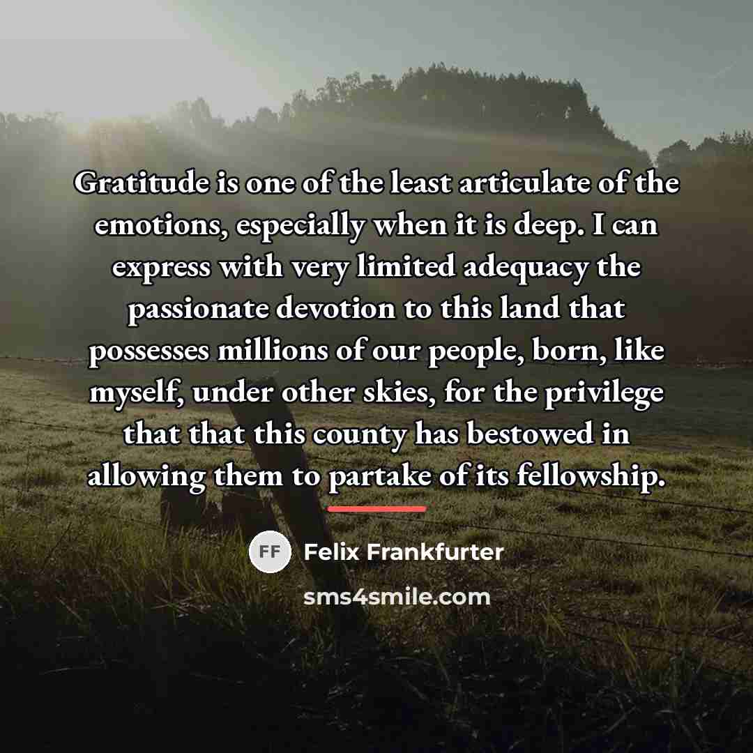 “Gratitude is one of the least articulate of the emotions,…” quote by Felix Frankfurter