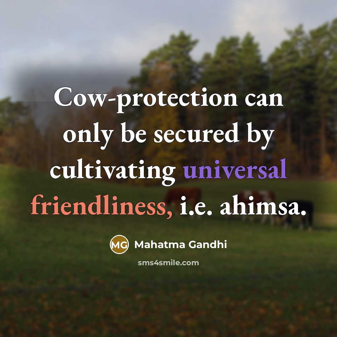 “Cow-protection can only be secured by cultivating universal friendliness, i.e.…” quote by Mahatma Gandhi