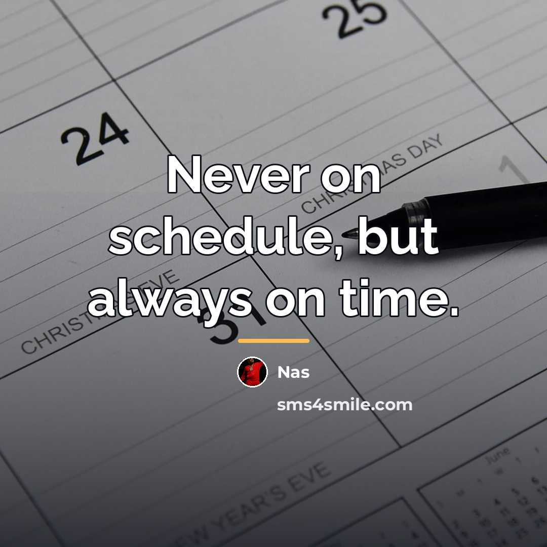 “Never on schedule, but always on time.…” quote by Nas