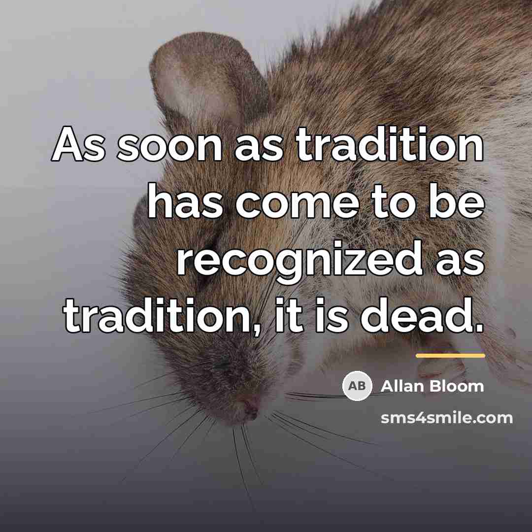 “As soon as tradition has come to be recognized as…” quote by Allan Bloom