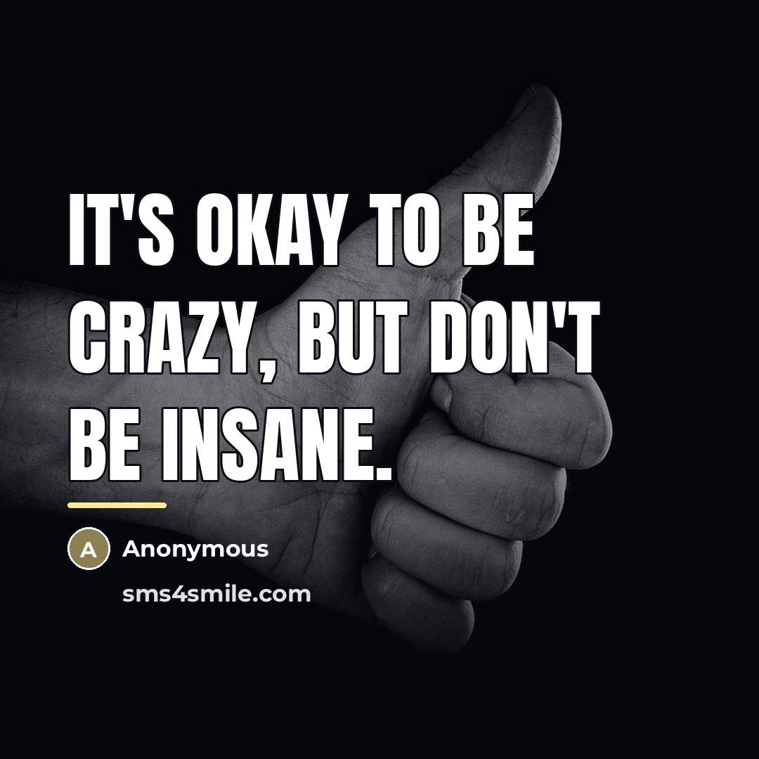 “It's okay to be crazy, but don't be insane.…” quote by Anonymous