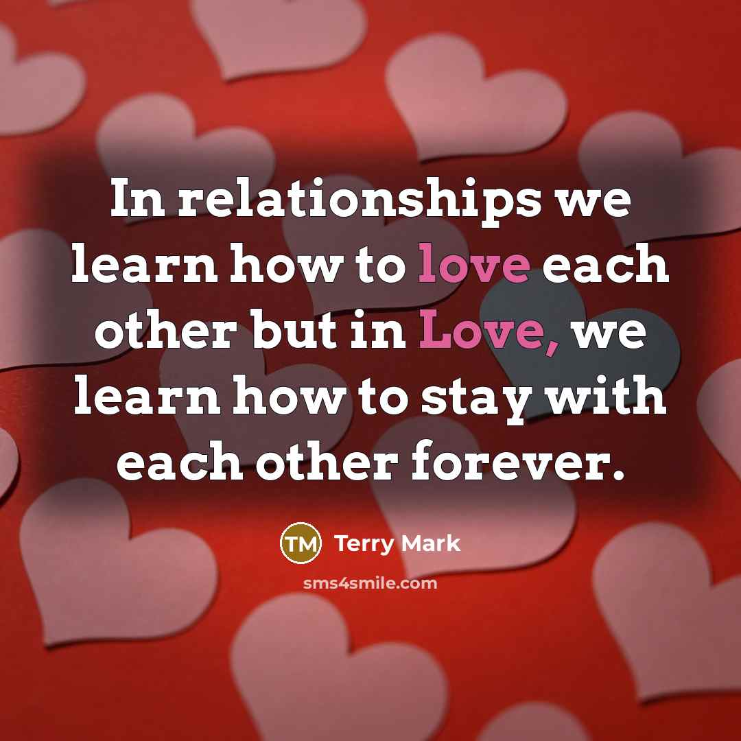 “In relationships we learn how to love each other but…” quote by Terry Mark