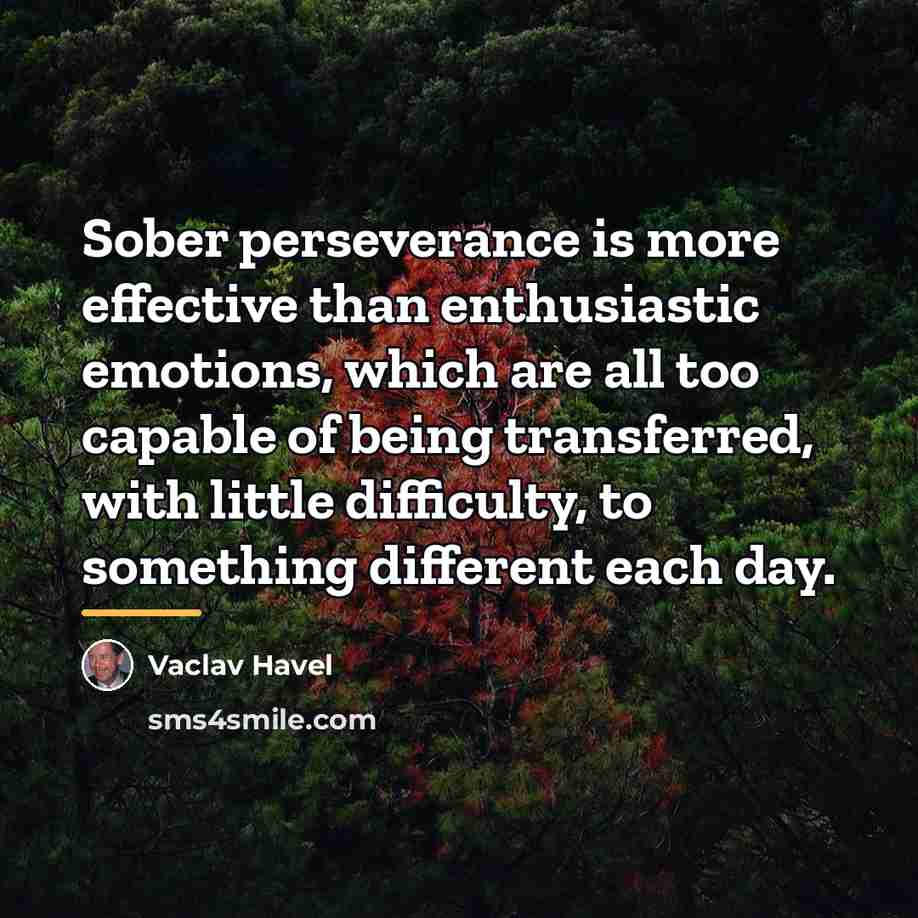 “Sober perseverance is more effective than enthusiastic emotions, which are…” quote by Vaclav Havel