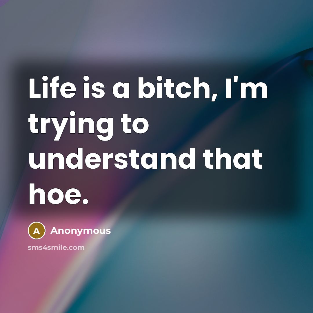 “Life is a bitch, I'm trying to understand that hoe.” quote by Anonymous