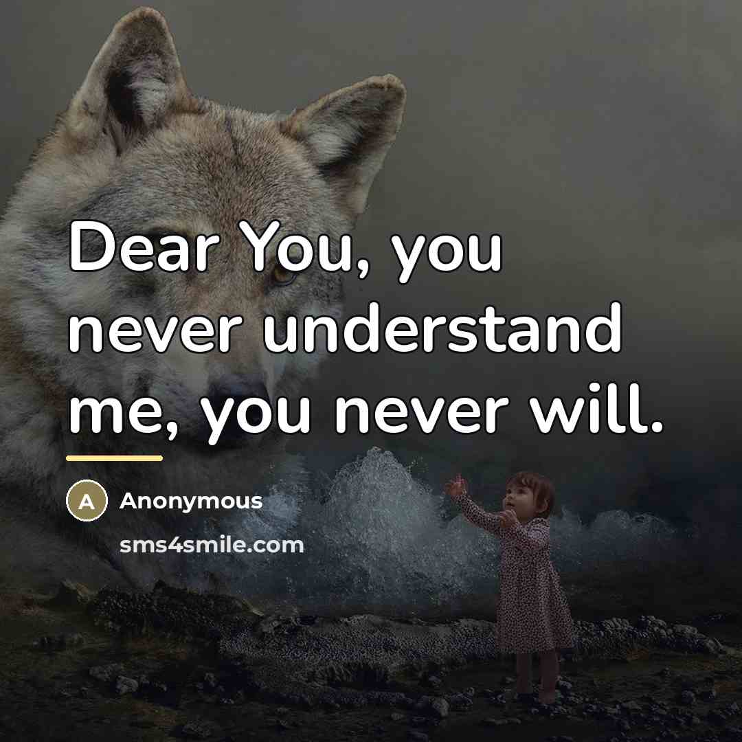 “Dear You, you never understand me, you never will.…” quote by Anonymous