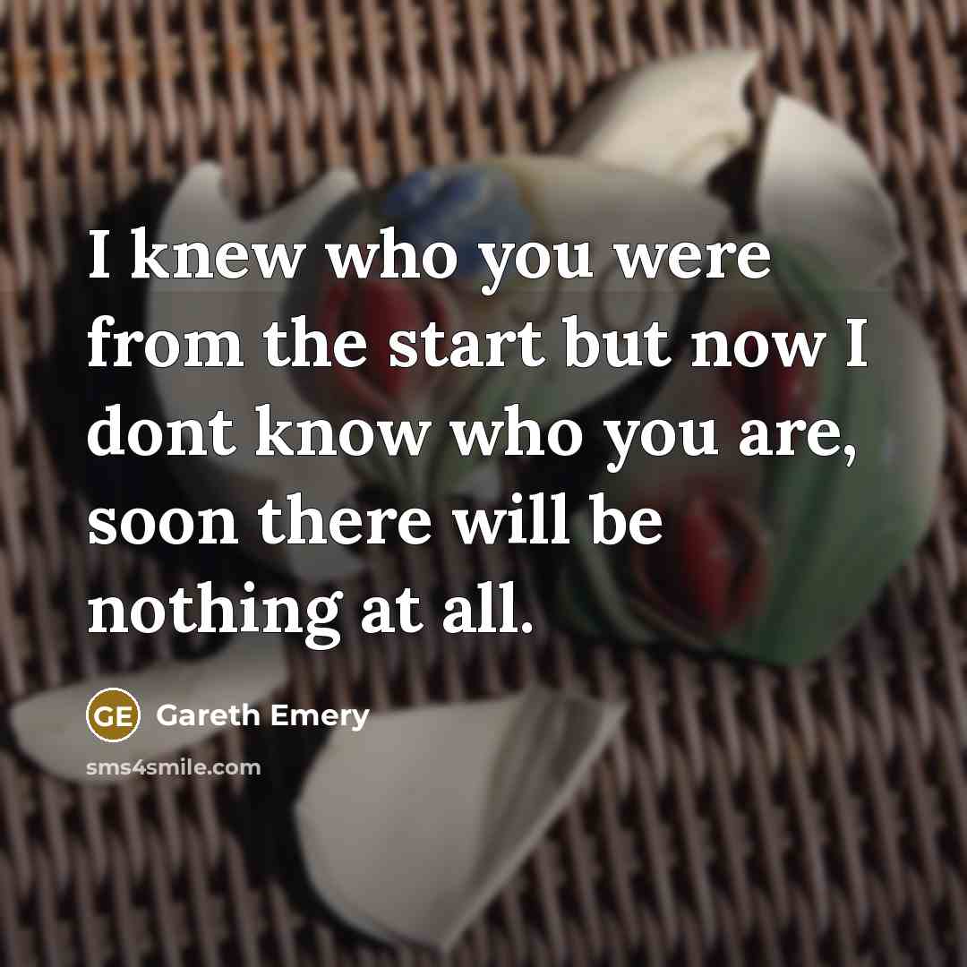“I knew who you were from the start but now I dont know who you are, soon there will be nothing at all.” quote by Gareth Emery
