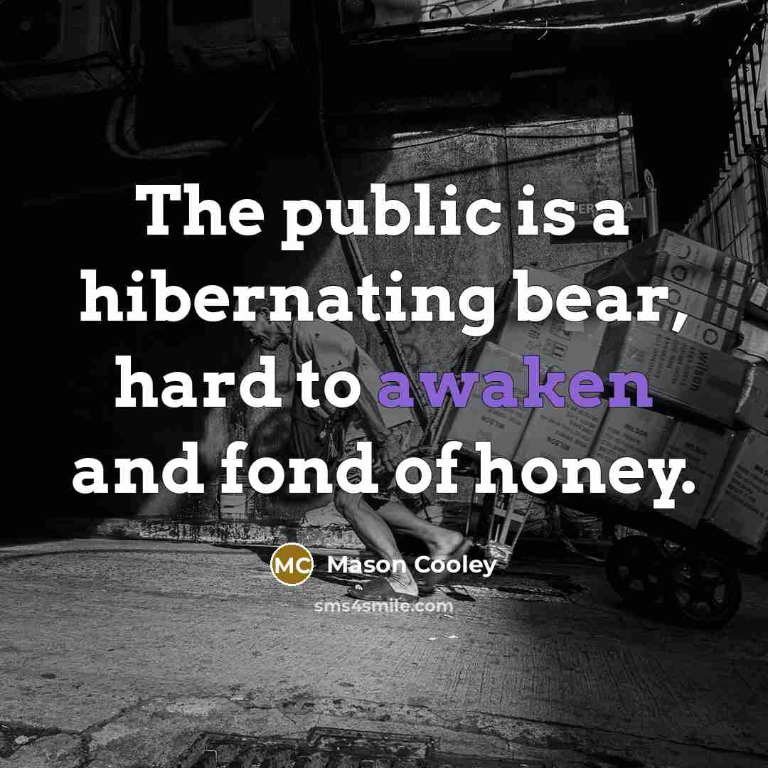 “The public is a hibernating bear, hard to awaken and fond of honey.” quote by Mason Cooley