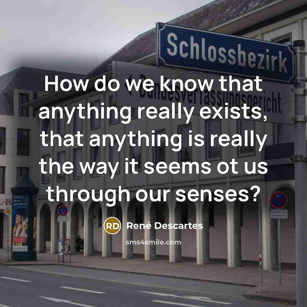 “How do we know that anything really exists, that anything is really the way it seems ot us through our senses?” quote by Rene Descartes