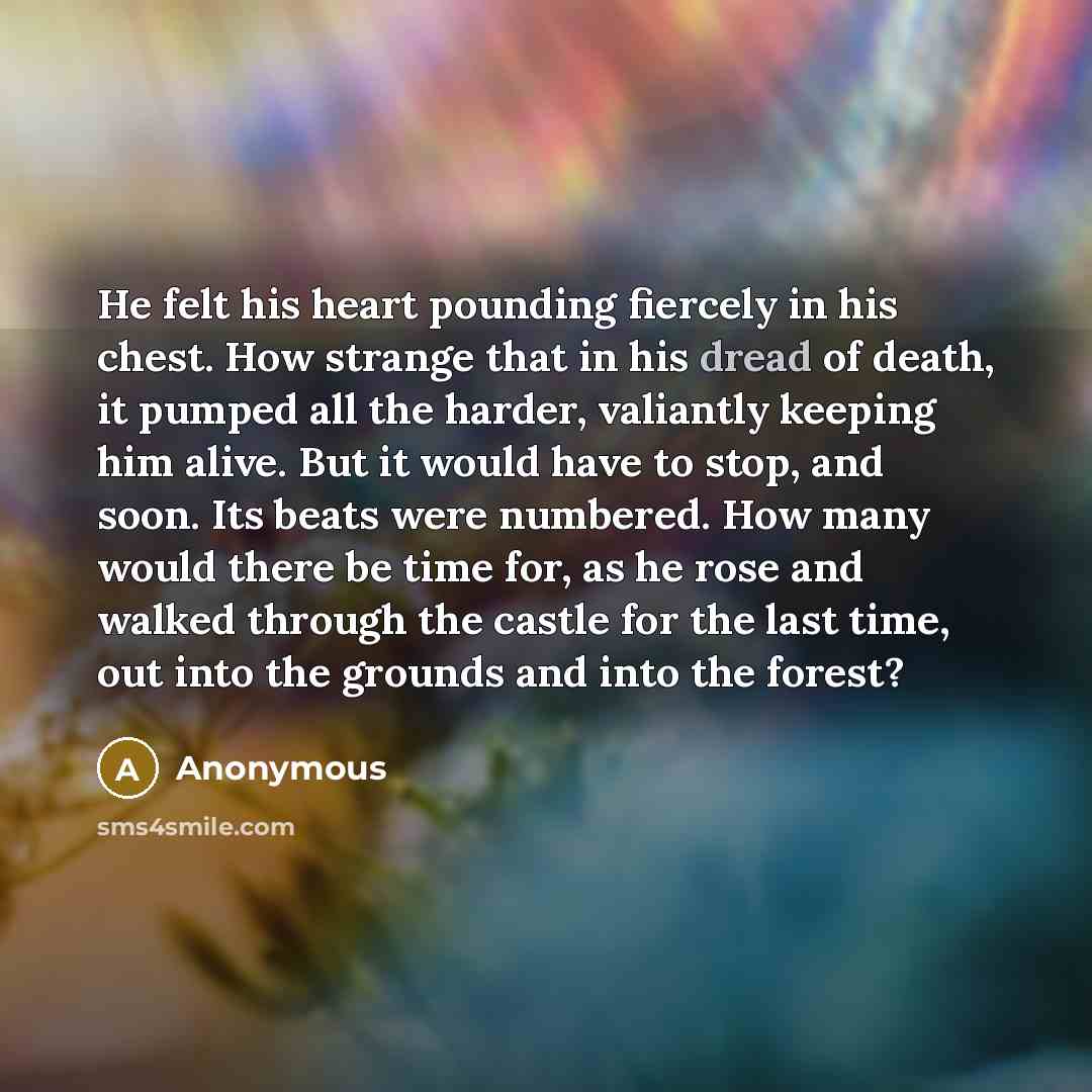 “He felt his heart pounding fiercely in his chest. How…” quote by Anonymous