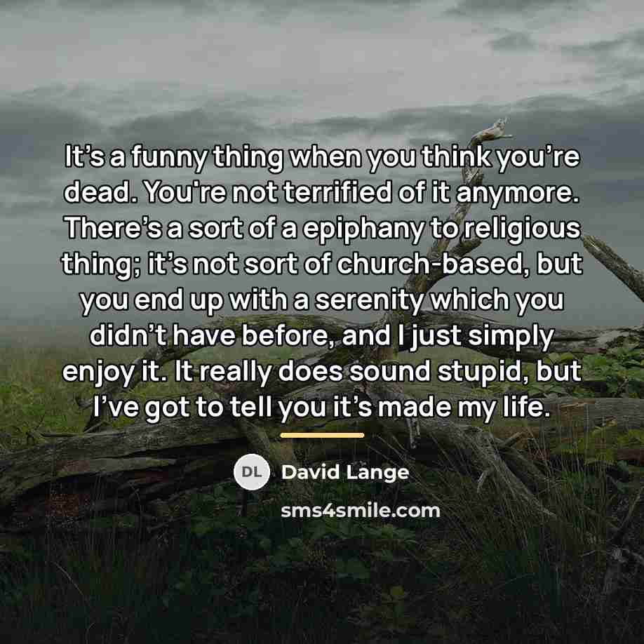 “It's a funny thing when you think you're dead. You're…” quote by David Lange