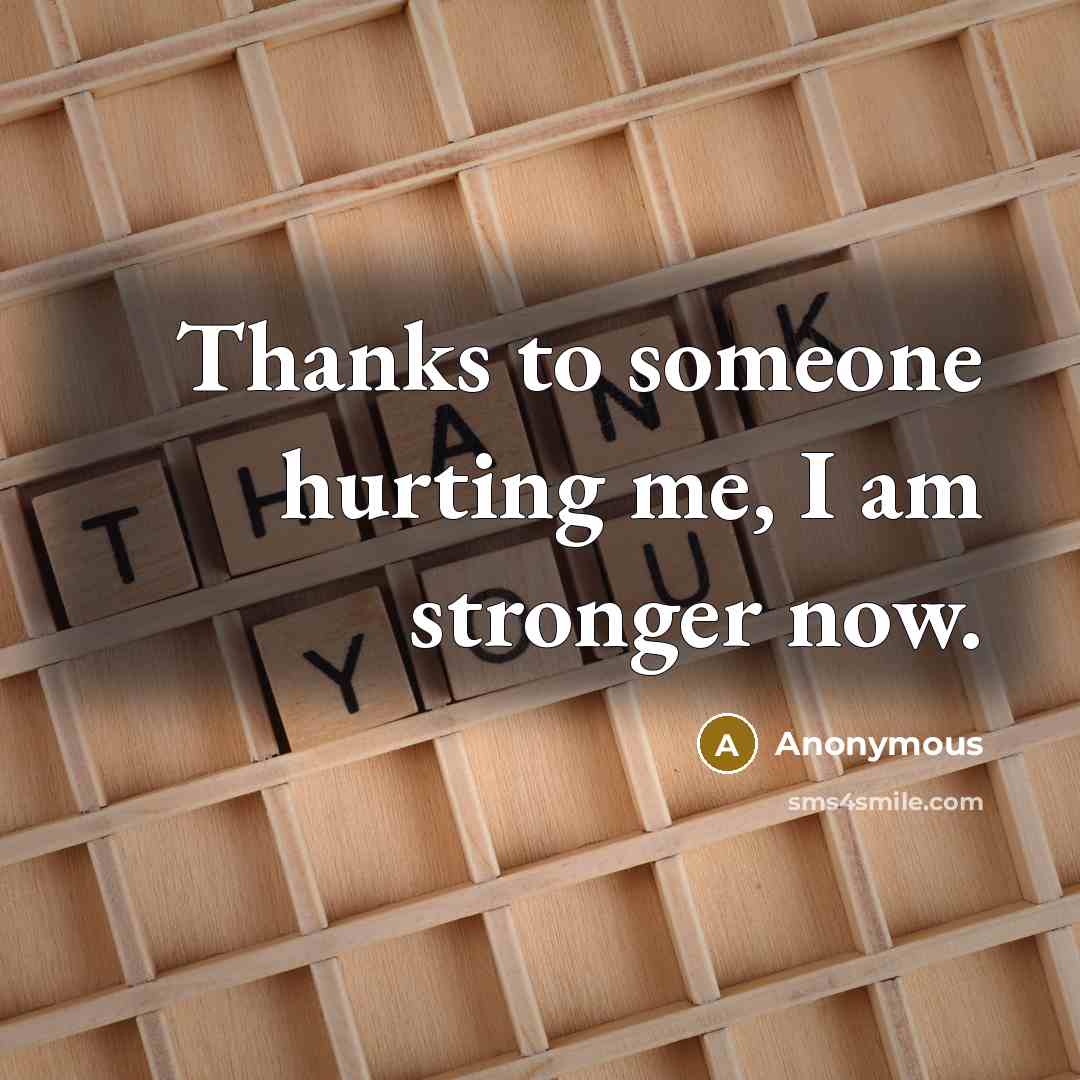 “Thanks to someone hurting me, I am stronger now.…” quote by Anonymous
