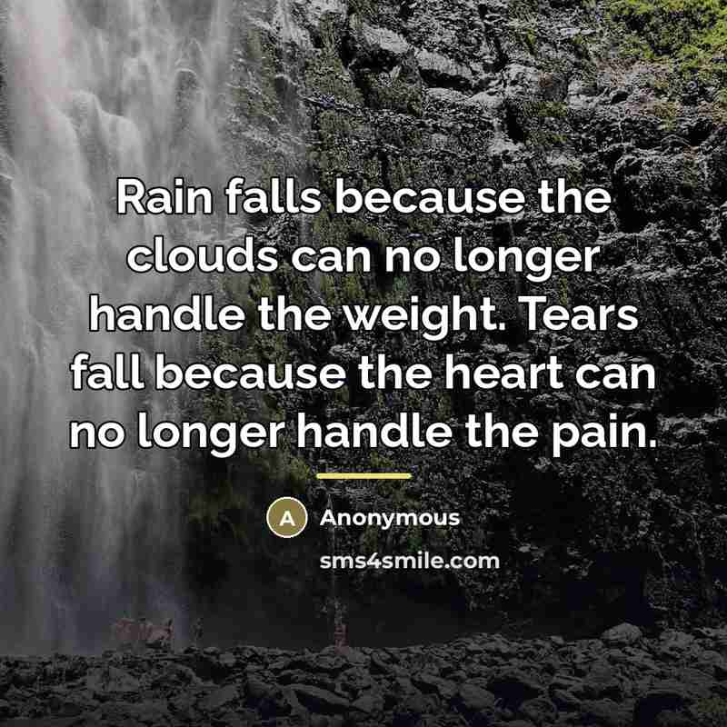 “Rain falls because the clouds can no longer handle the…” quote by Anonymous