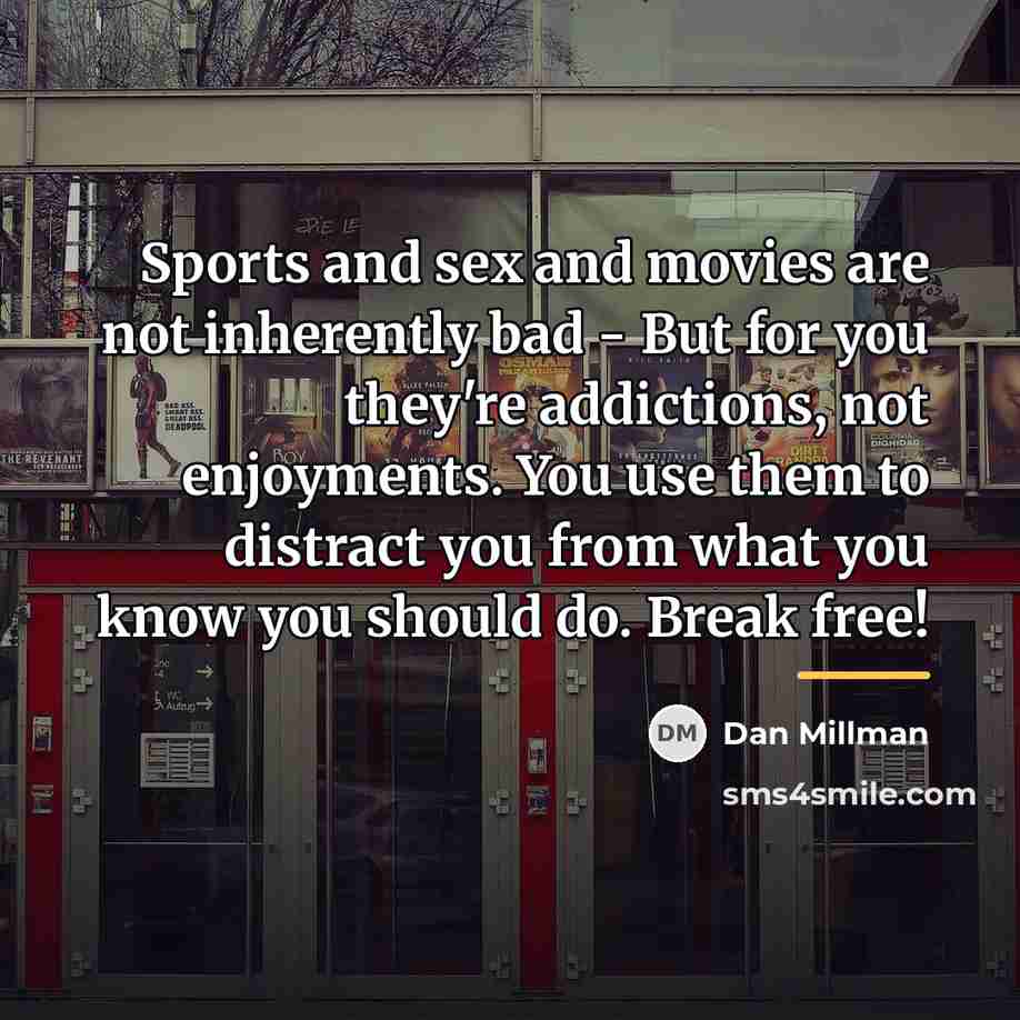 “Sports and sex and movies are not inherently bad -…” quote by Dan Millman