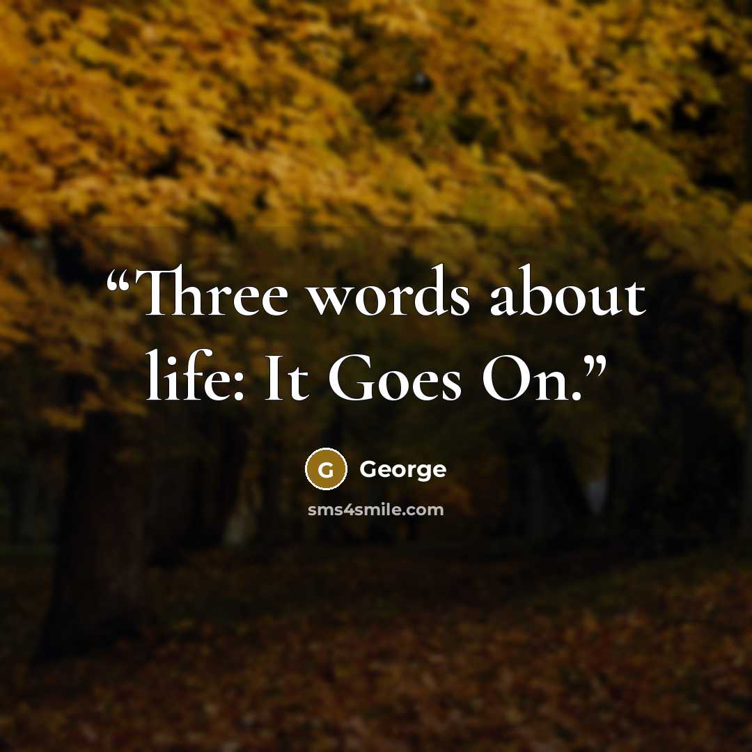 “Three words about life: It Goes On.” quote by George