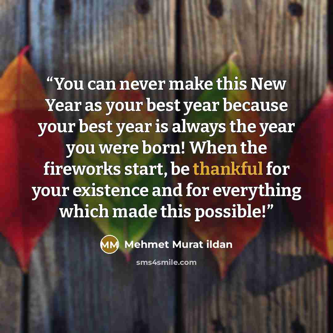 “You can never make this New Year as your best year because your best year is always the year you were born! When the fireworks start, be thankful for your existence and for everything which made this possible!” quote by Mehmet Murat ildan