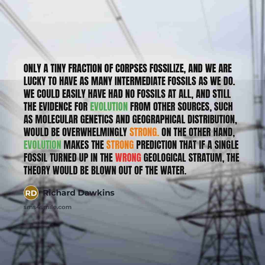 “Only a tiny fraction of corpses fossilize, and we are…” quote by Richard Dawkins