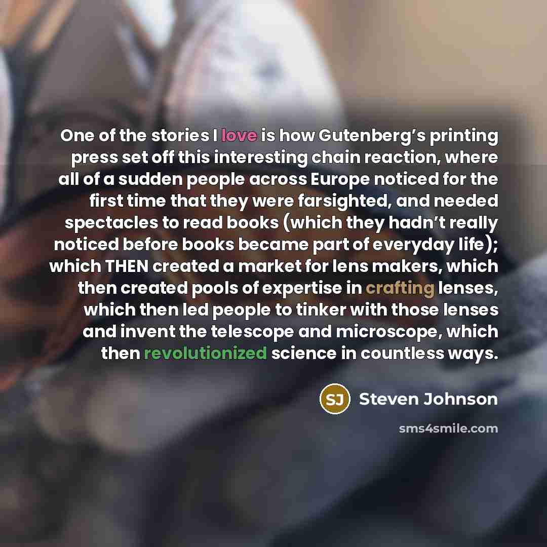 “One of the stories I love is how Gutenberg’s printing…” quote by Steven Johnson