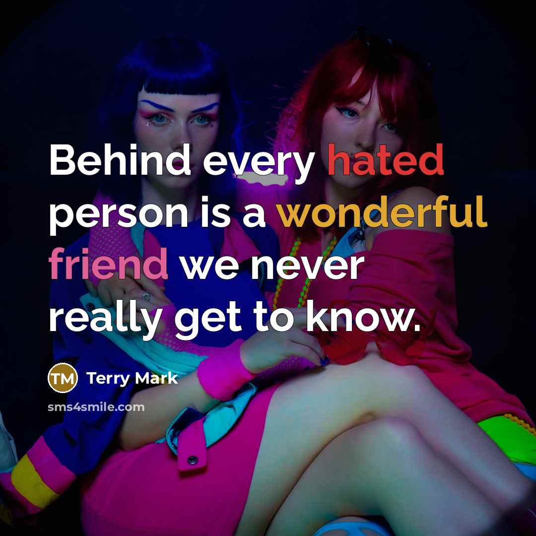 “Behind every hated person is a wonderful friend we never really get to know.” quote by Terry Mark