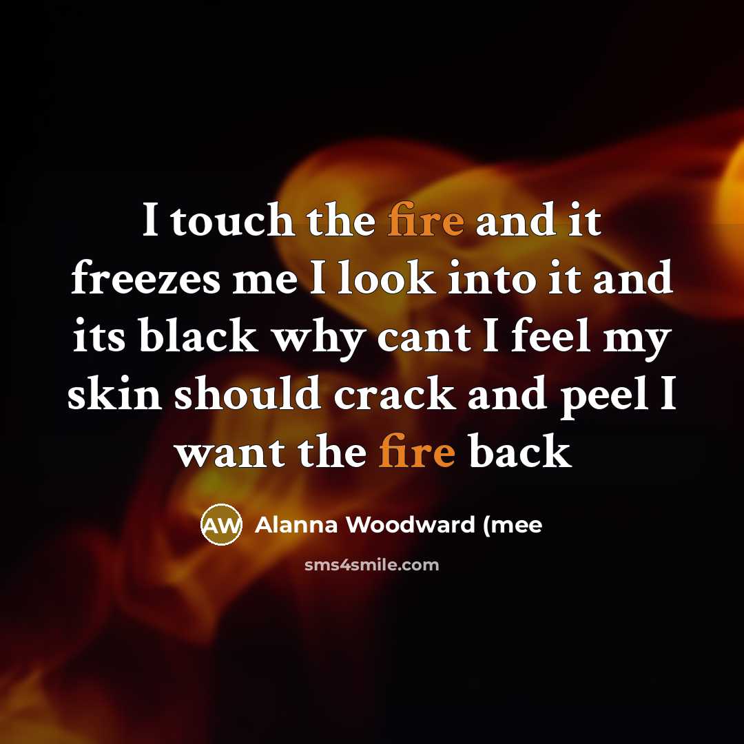 “I touch the fire and it freezes me I look…” quote by Alanna Woodward (mee