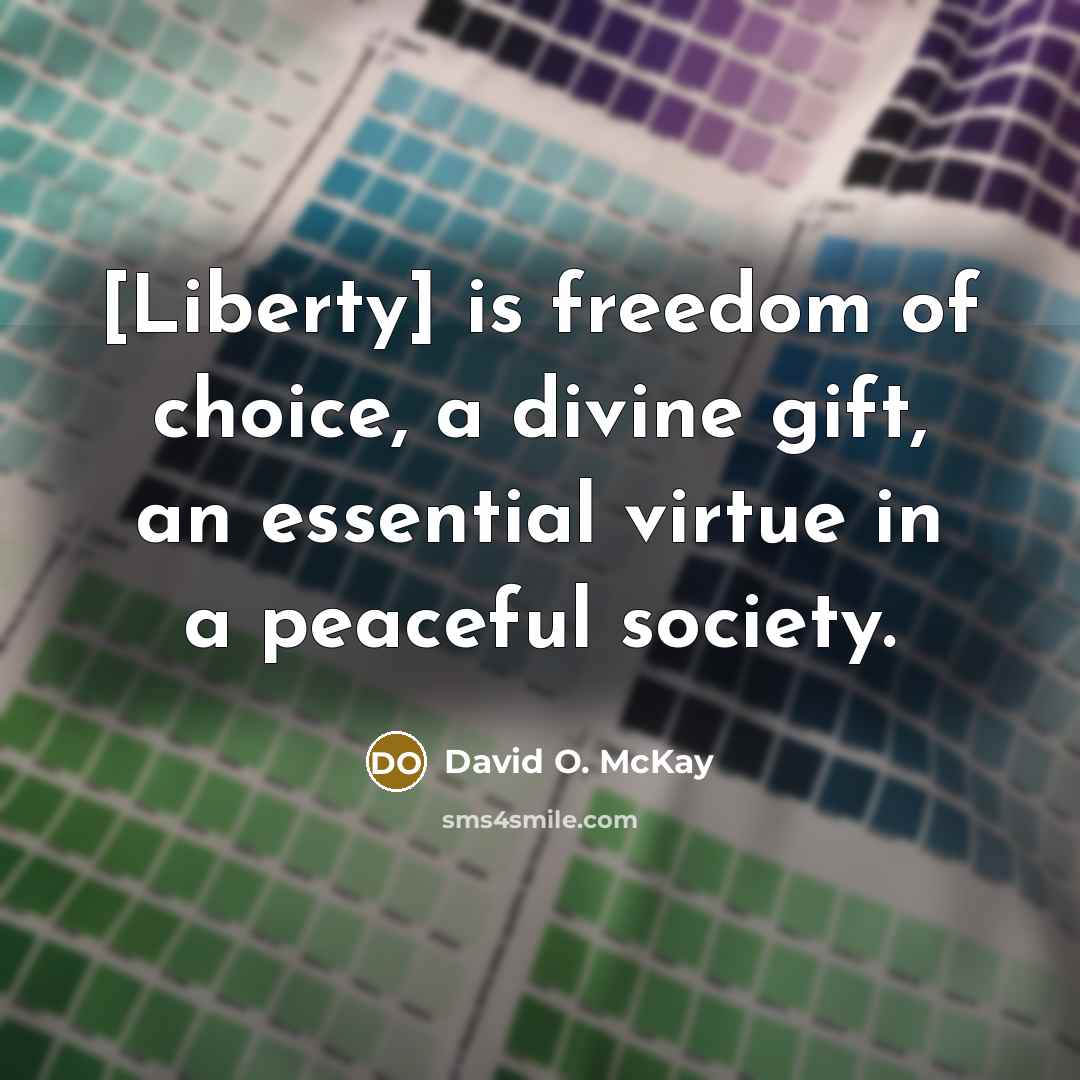 “[Liberty] is freedom of choice, a divine gift, an essential…” quote by David O. McKay