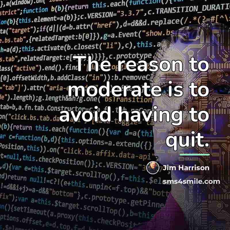“The reason to moderate is to avoid having to quit.…” quote by Jim Harrison